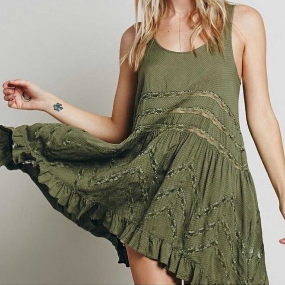 Free People Green Voile Lace Trapeze Slip Dress Size XS - Picture 1 of 3